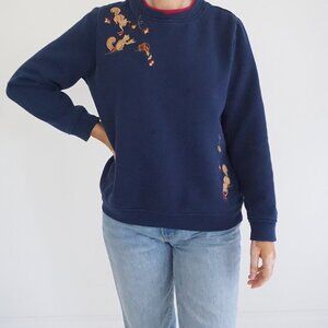 Vintage Breckenridge Navy Fall Chipmunk Embroidered Harvest Sweatshirt Autumn M